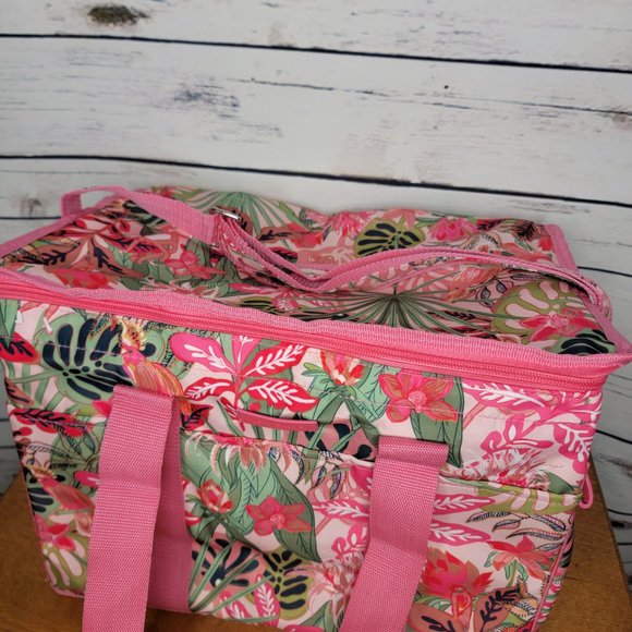 Vera Bradley Cooler Pink Tropical Palm Trees Picnic Beach Lunch New - Picture 4 of 12